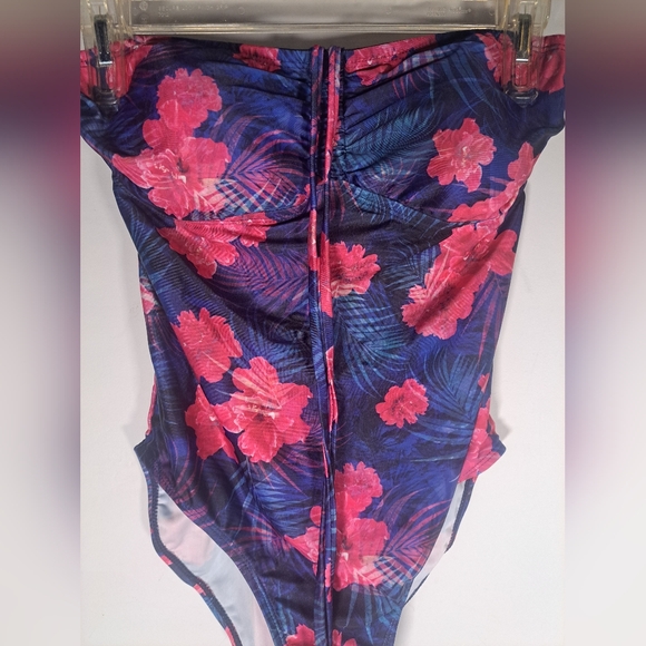 Mountain Warehouse Navy Blue and Pibk Floral Halter Swimsuit with Built in Bra - Picture 2 of 4